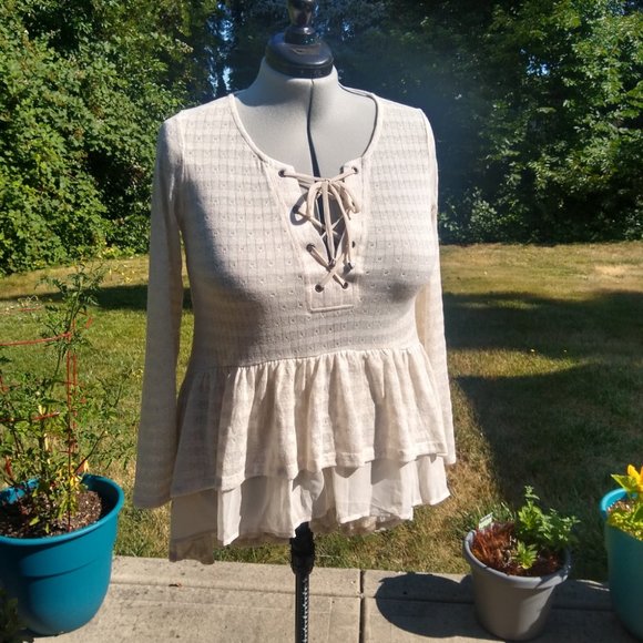 NWT Maurices Plus Size 0X Boho Pullover High-Low Ivory/Cream Linen Tunic/Blouse - Picture 2 of 8